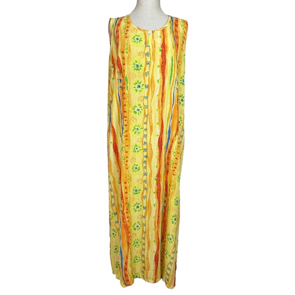 Big Hed Designs Dresses & Skirts - Vtg Big Hed Designs Dress Womens XL Yellow Floral Maxi Sundress Beach Funky Lady